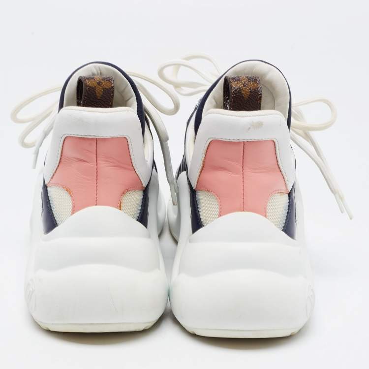 Pre Owned Louis Vuitton Blue/White Leather and Mesh Arclight Low Top Sneakers Size 37