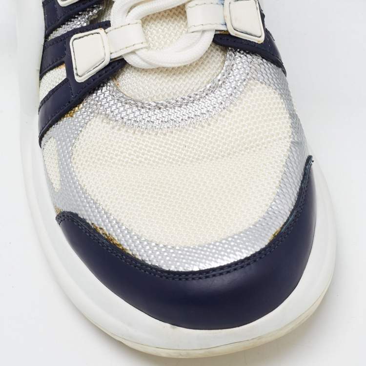 Pre Owned Louis Vuitton Blue/White Leather and Mesh Arclight Low Top Sneakers Size 37