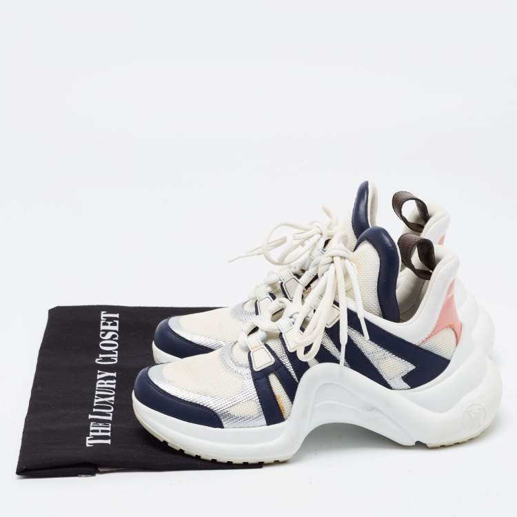 Pre Owned Louis Vuitton Blue/White Leather and Mesh Arclight Low Top Sneakers Size 37