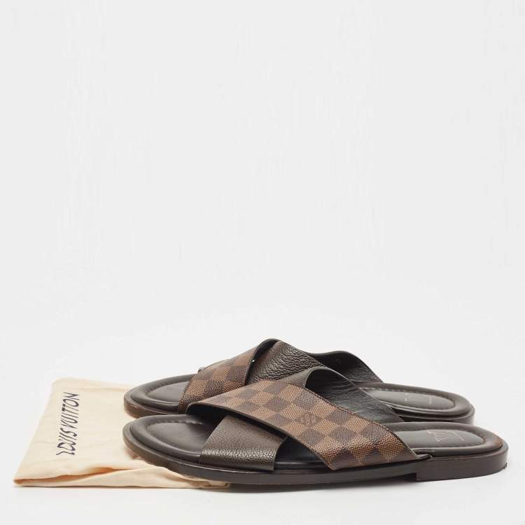 Pre Owned Louis Vuitton Damier Ebene Canvas Criss-Cross Flat Slides Size 43.5