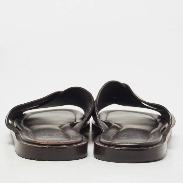 Pre Owned Louis Vuitton Damier Ebene Canvas Criss-Cross Flat Slides Size 43.5