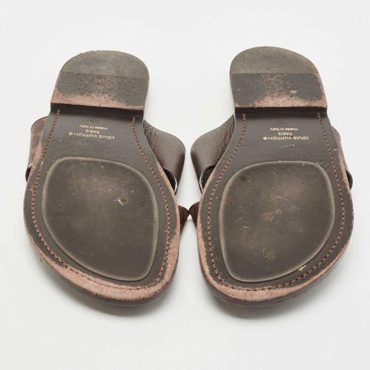 Pre Owned Louis Vuitton Damier Ebene Canvas Criss-Cross Flat Slides Size 43.5