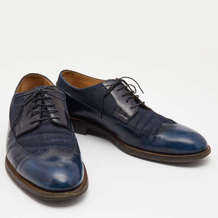 Pre Owned Louis Vuitton Blue Leather and Denim Lace Up Derby Size 43