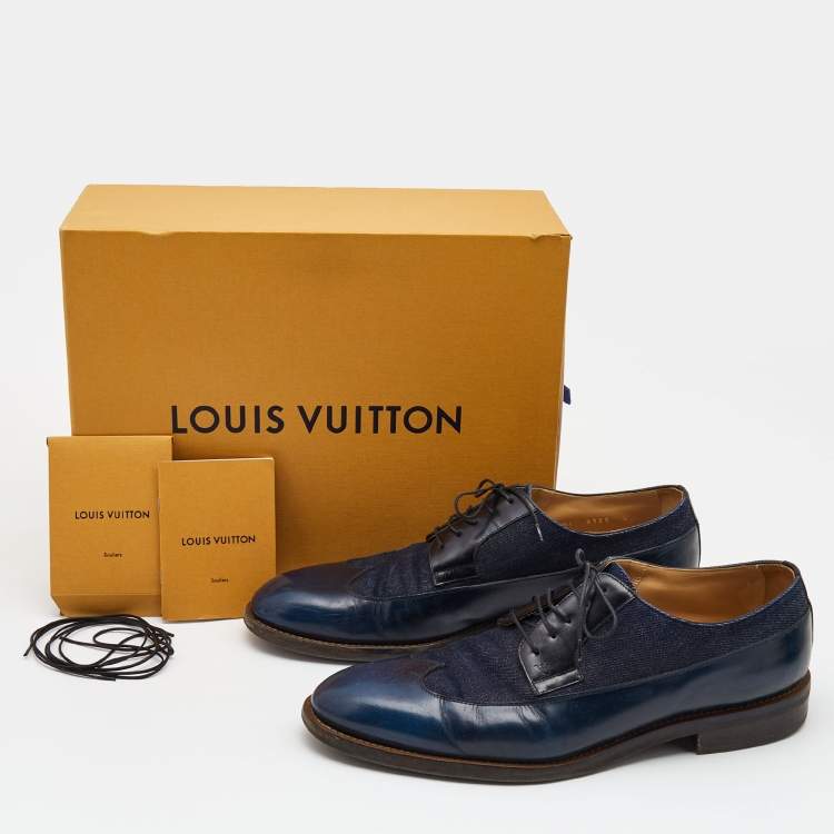 Pre Owned Louis Vuitton Blue Leather and Denim Lace Up Derby Size 43