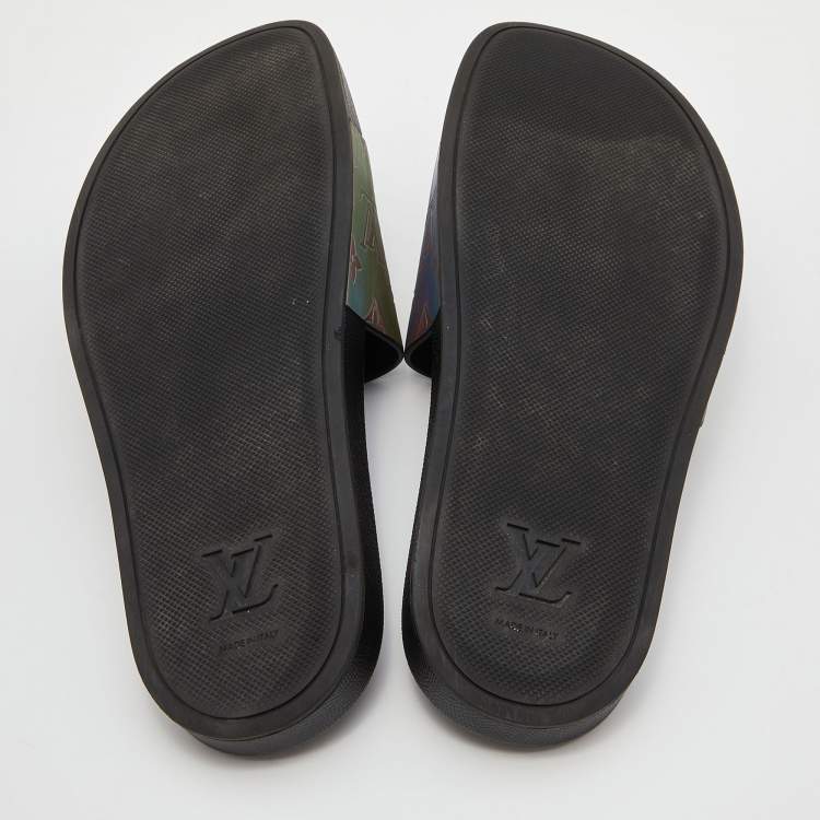 Pre Owned  Louis Vuitton Multicolor Iridescent Monogram Rubber Waterfront Slides Size 43