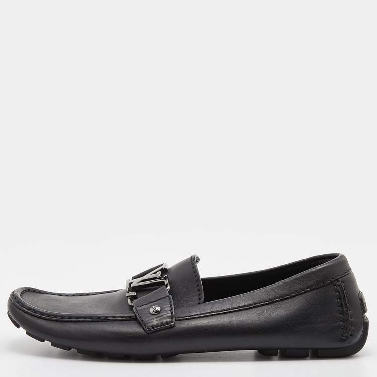 مملوكة مسبقًا Louis Vuitton Black Leather Monte Carlo Slip On Loafers Size 41.5