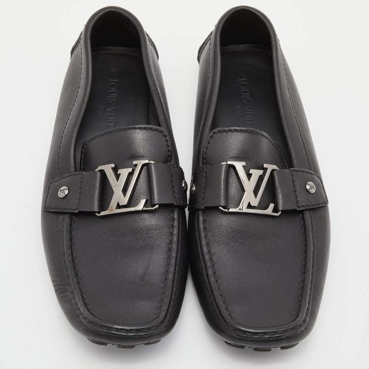 مملوكة مسبقًا Louis Vuitton Black Leather Monte Carlo Slip On Loafers Size 41.5