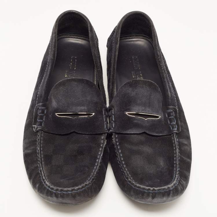 Pre Owned Louis Vuitton Black Suede Monte Carlo Loafers Size 43.5  