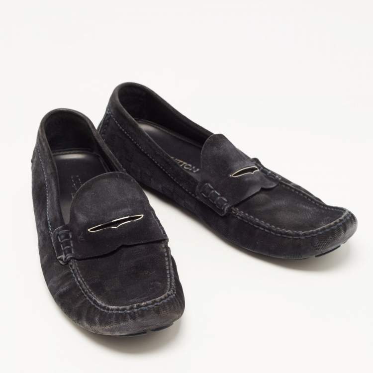 Pre Owned Louis Vuitton Black Suede Monte Carlo Loafers Size 43.5  