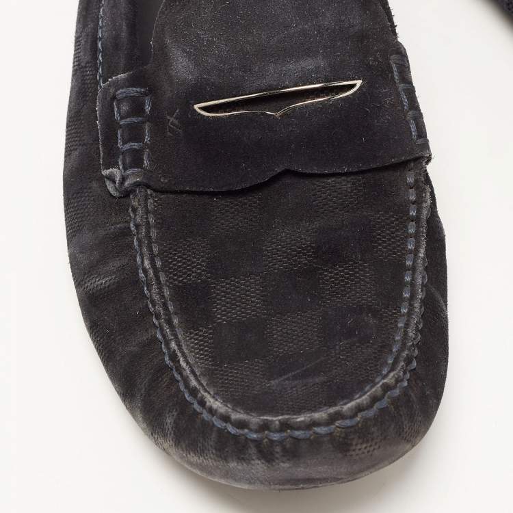 Pre Owned Louis Vuitton Black Suede Monte Carlo Loafers Size 43.5  