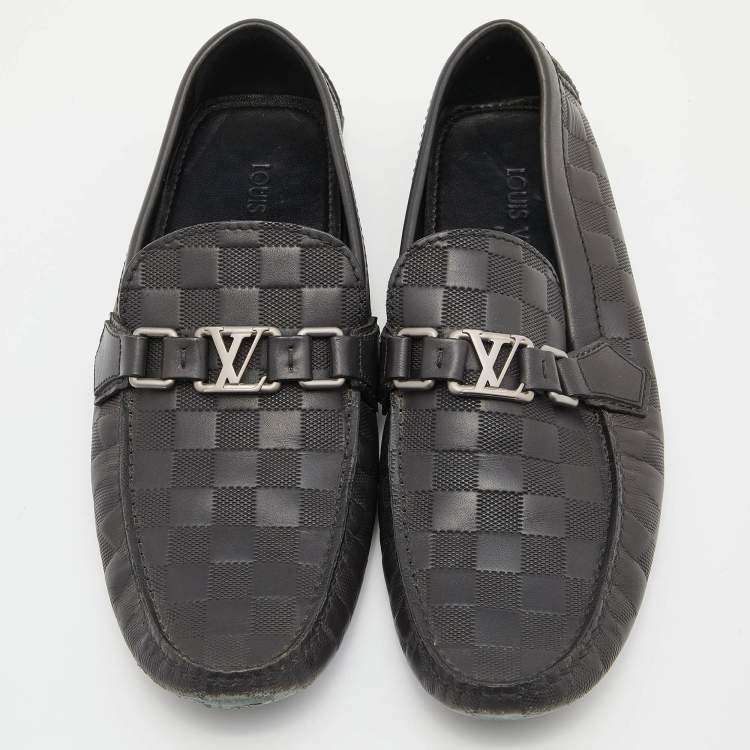 Pre Owned Louis Vuitton Black Damier Infini Leather Hockenheim Slip On Loafers Size 42