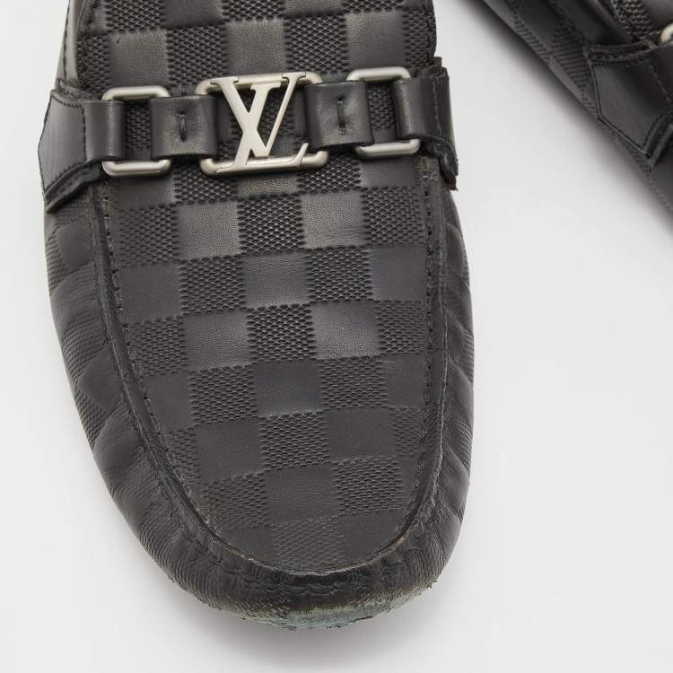 Pre Owned Louis Vuitton Black Damier Infini Leather Hockenheim Slip On Loafers Size 42
