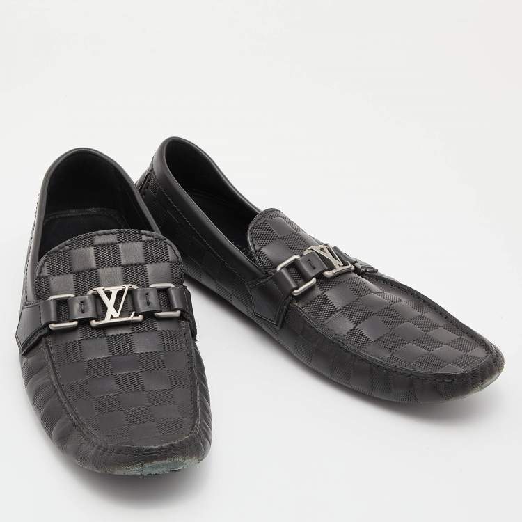 Pre Owned Louis Vuitton Black Damier Infini Leather Hockenheim Slip On Loafers Size 42