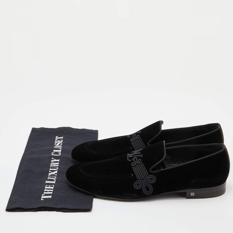 Pre Owned Louis Vuitton Black Velvet Slip On Loafers Size 43