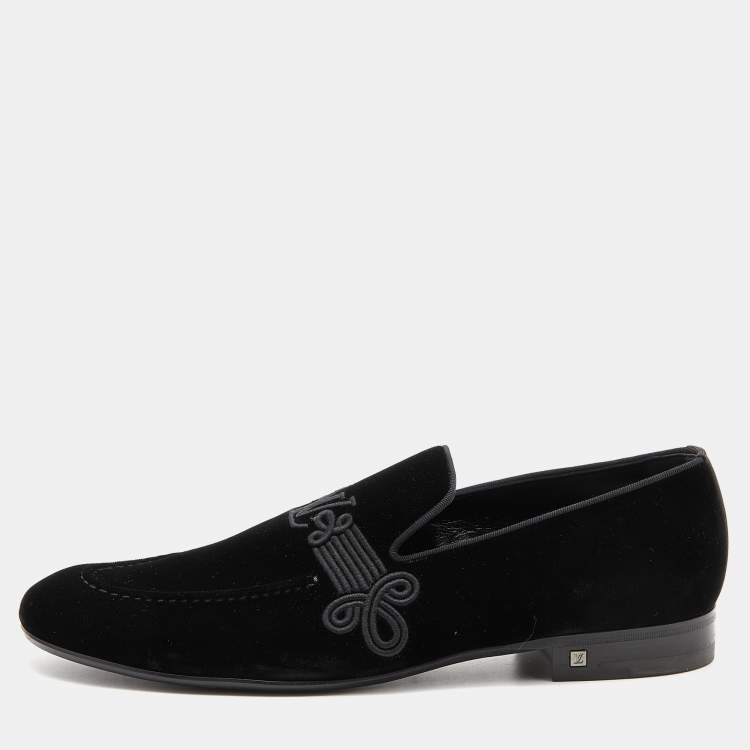Pre Owned Louis Vuitton Black Velvet Slip On Loafers Size 43