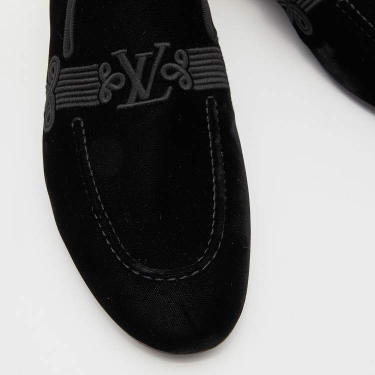 Pre Owned Louis Vuitton Black Velvet Slip On Loafers Size 43