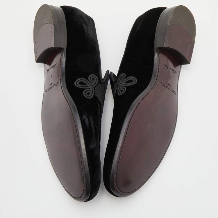 Pre Owned Louis Vuitton Black Velvet Slip On Loafers Size 43