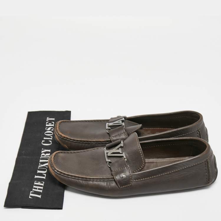 Pre Owned Louis Vuitton Dark Brown Leather Monte Carlo Loafers Size 43.5