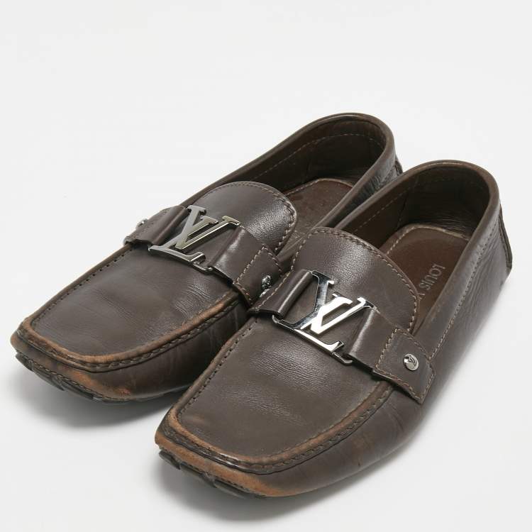 Louis Vuitton Dark Brown Leather Monte Carlo Slip On Loafers Size 44.5 Louis  Vuitton