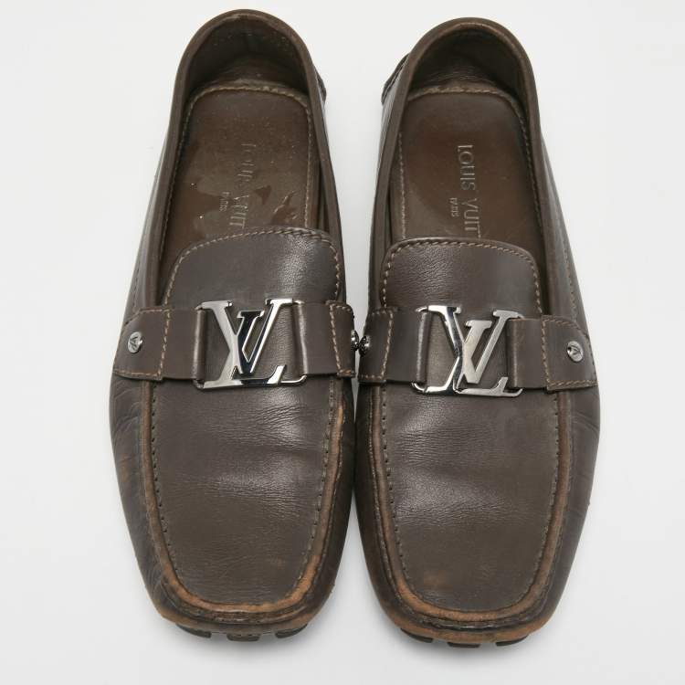 Pre Owned Louis Vuitton Dark Brown Leather Monte Carlo Loafers Size 43.5