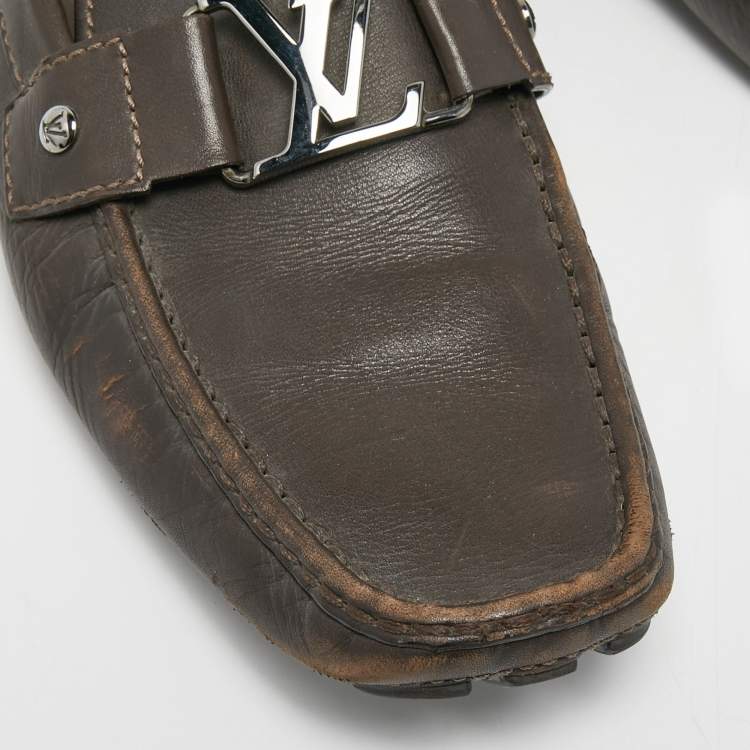 Pre Owned Louis Vuitton Dark Brown Leather Monte Carlo Loafers Size 43.5