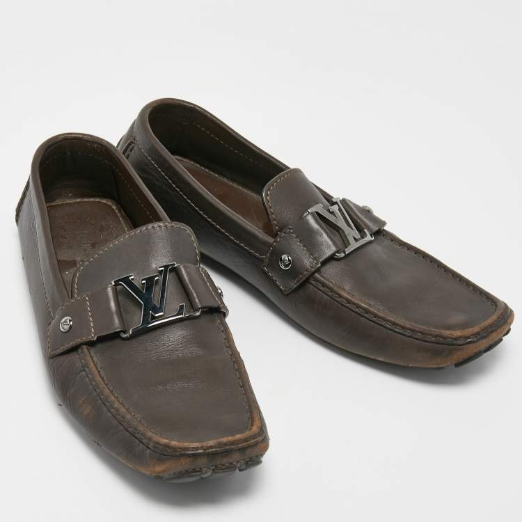 Pre Owned Louis Vuitton Dark Brown Leather Monte Carlo Loafers Size 43.5