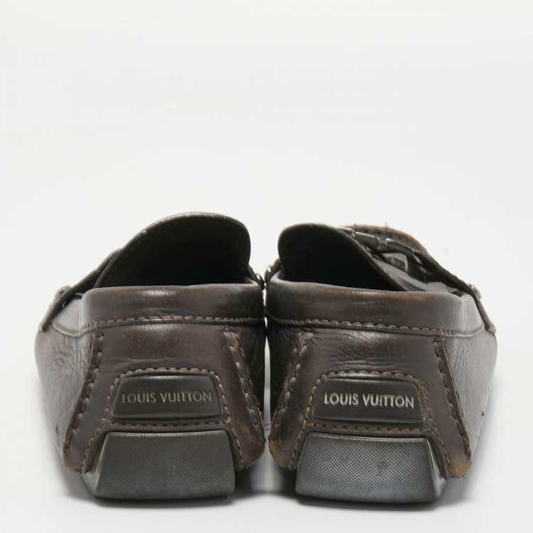 Pre Owned Louis Vuitton Dark Brown Leather Monte Carlo Loafers Size 43.5