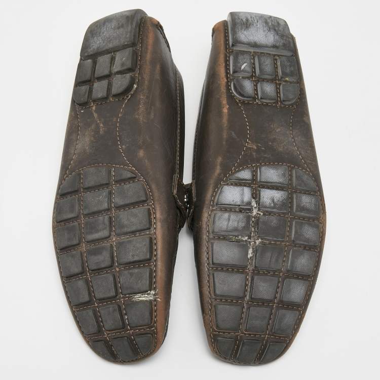 Pre Owned Louis Vuitton Dark Brown Leather Monte Carlo Loafers Size 43.5