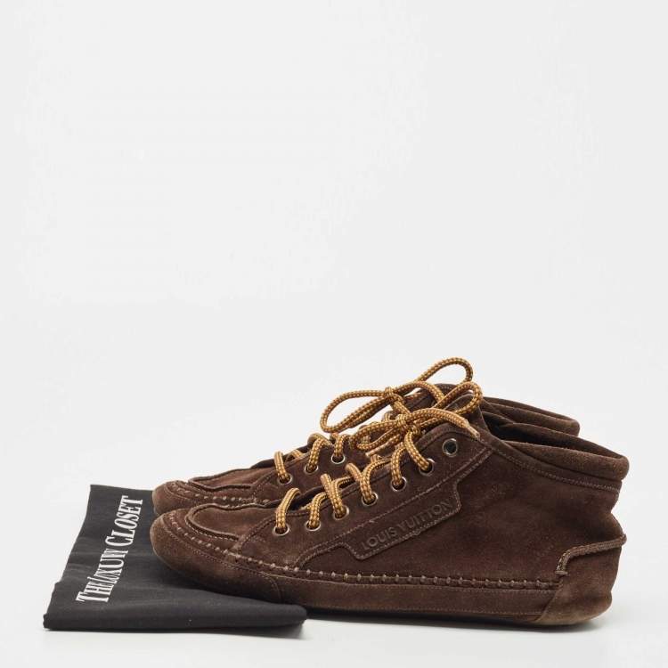 Pre Owned Louis Vuitton Brown Suede High Top Sneakers Size 42