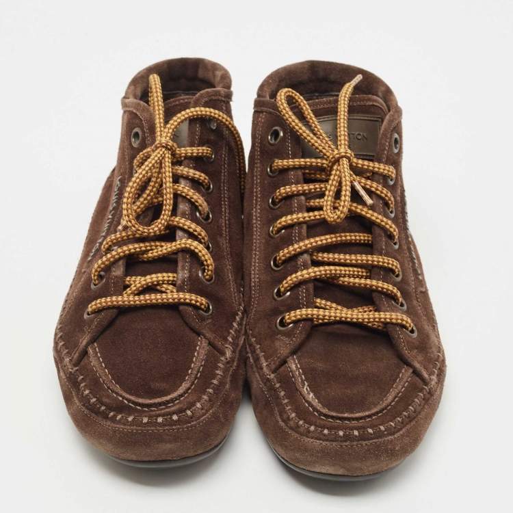 Pre Owned Louis Vuitton Brown Suede High Top Sneakers Size 42