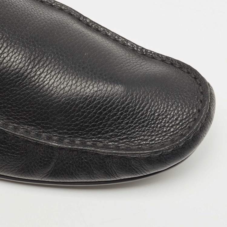مملوكة مسبقًا Louis Vuitton Black Leather Slip On Loafers Size 44
