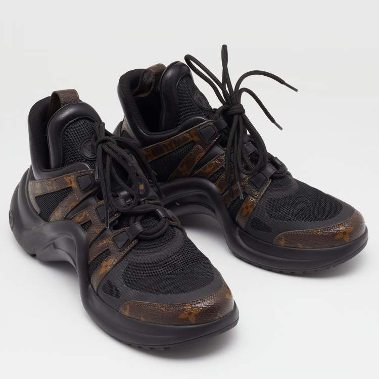 Pre Owned Louis Vuitton Black/Brown Mesh and Monogram Canvas Archlight Sneakers Size 41