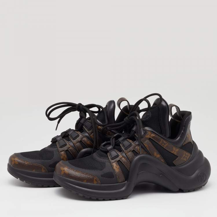 Pre Owned Louis Vuitton Black/Brown Mesh and Monogram Canvas Archlight Sneakers Size 41