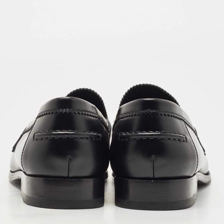 Pre Owned Louis Vuitton Black Leather Major Logo Slip On Loafers Size 43