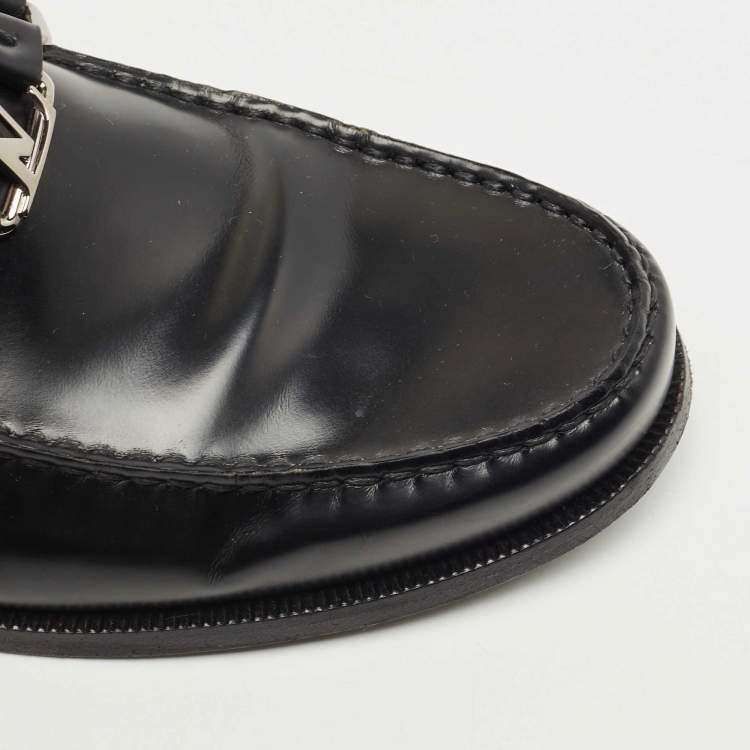 Pre Owned Louis Vuitton Black Leather Major Logo Slip On Loafers Size 43
