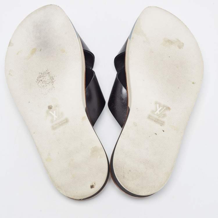 Pre Owned Louis Vuitton Black Leather Cross Strap Sandals Size 43