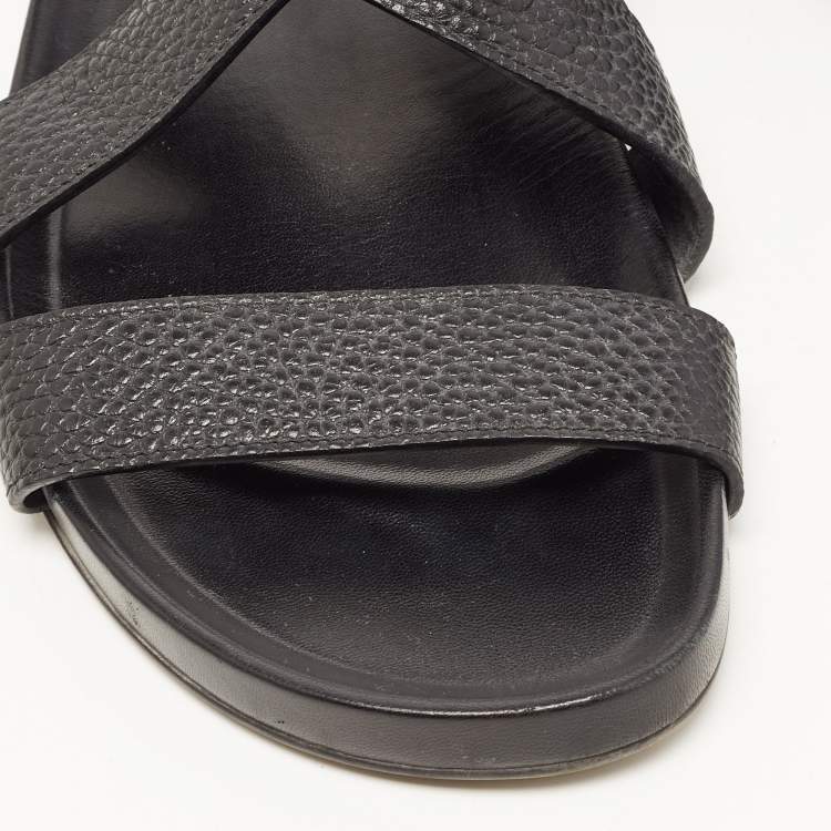 Pre Owned Louis Vuitton Black Leather Crisscross Strap Flat Slides Size 43