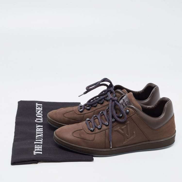 Pre Owned Louis Vuitton Brown Nubuck and Leather Low Top Sneakers Size 41