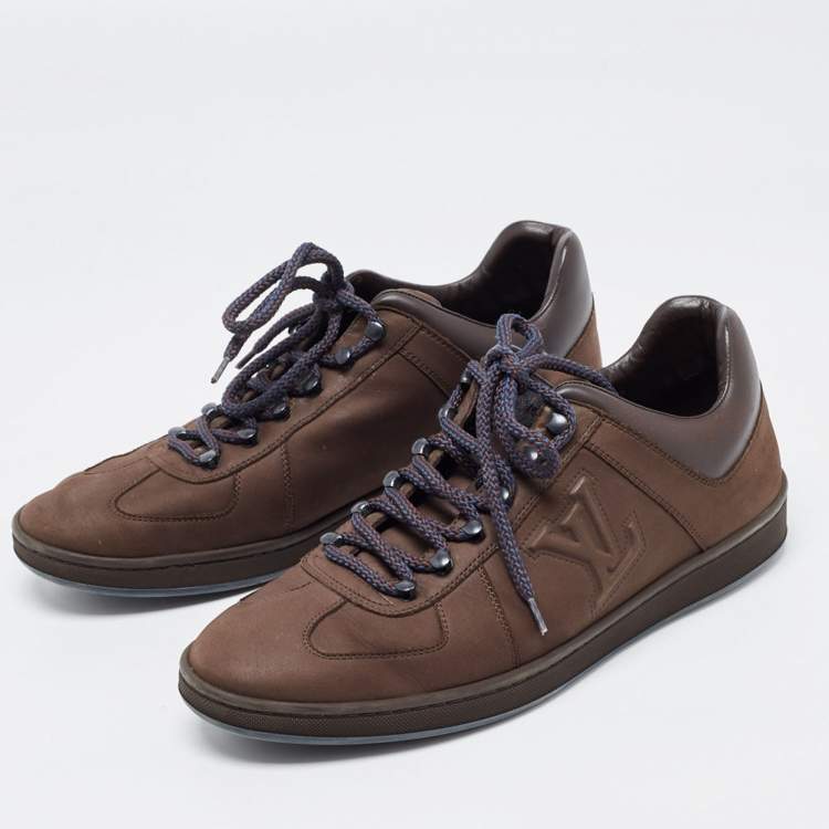 Pre Owned Louis Vuitton Brown Nubuck and Leather Low Top Sneakers Size 41