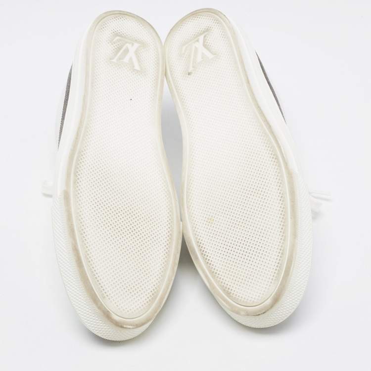Pre Owned Louis Vuitton White/Brown Monogram Canvas And Leather Lace Up Sneakers Size 41