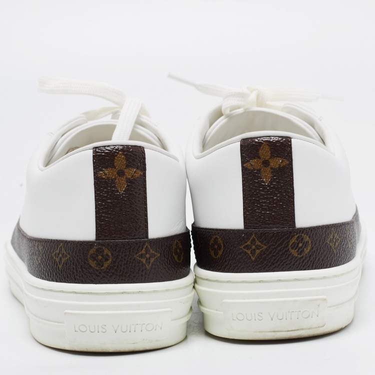 Pre Owned Louis Vuitton White/Brown Monogram Canvas And Leather Lace Up Sneakers Size 41