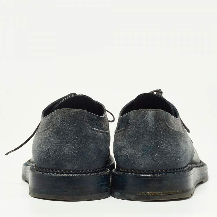 Pre Owned Louis Vuitton Two Tone Suede, Leather and Damier Canvas Lace Up Derby Size 42.5