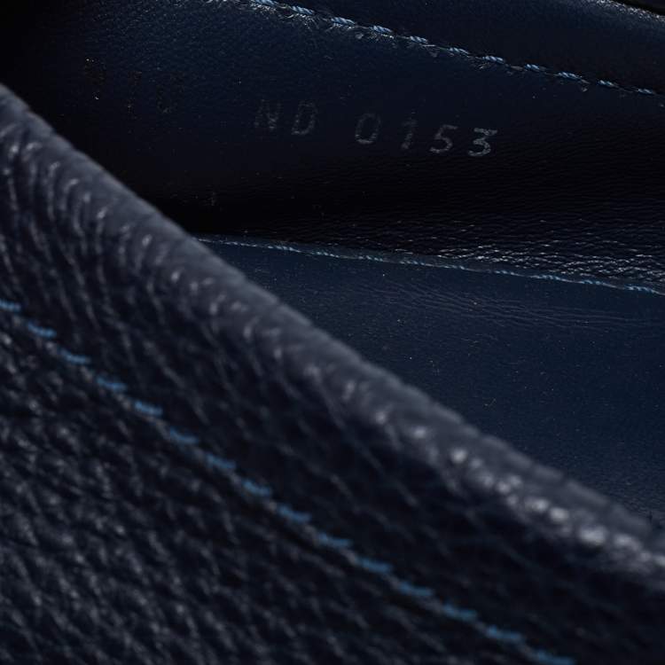 Pre Owned Louis Vuitton Navy Blue Leather Hockenheim Loafers Size 44