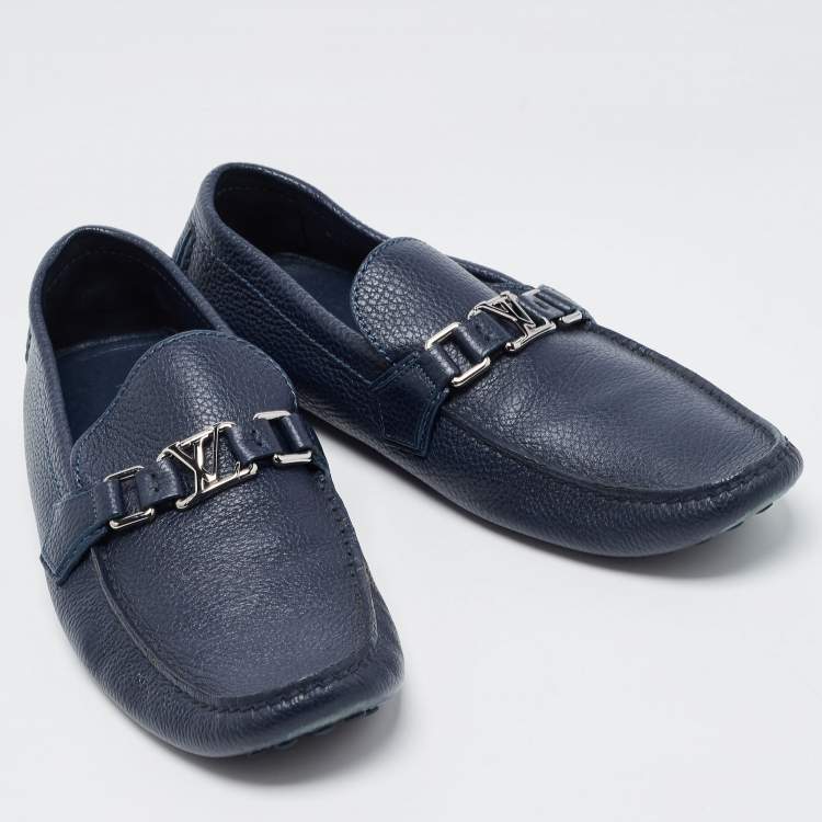 Pre Owned Louis Vuitton Navy Blue Leather Hockenheim Loafers Size 44