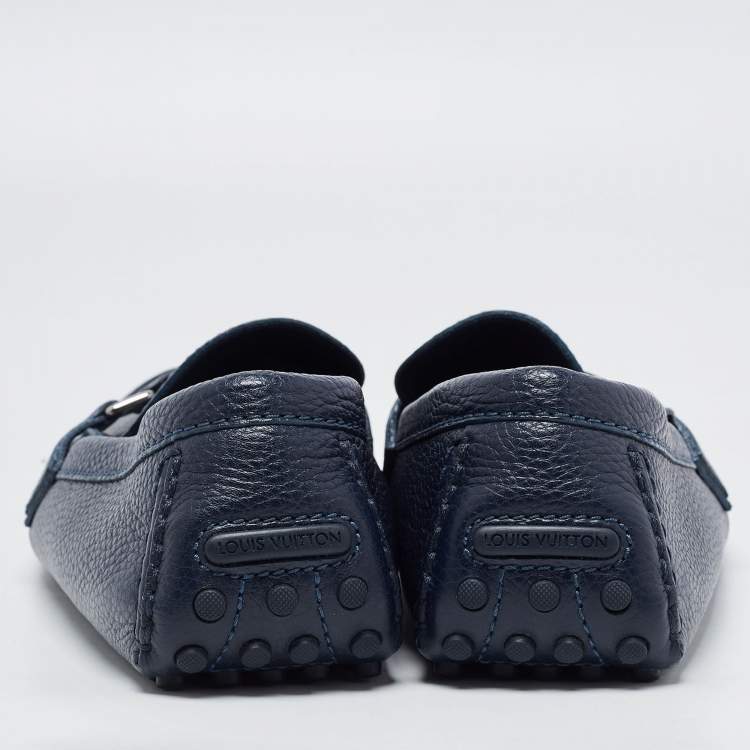 Pre Owned Louis Vuitton Navy Blue Leather Hockenheim Loafers Size 44