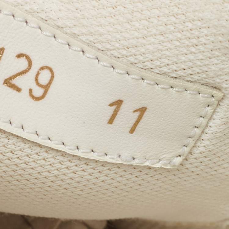 Pre Owned Louis Vuitton White/Brown Leather and Monogram Canvas Rivoli Sneakers Size 45