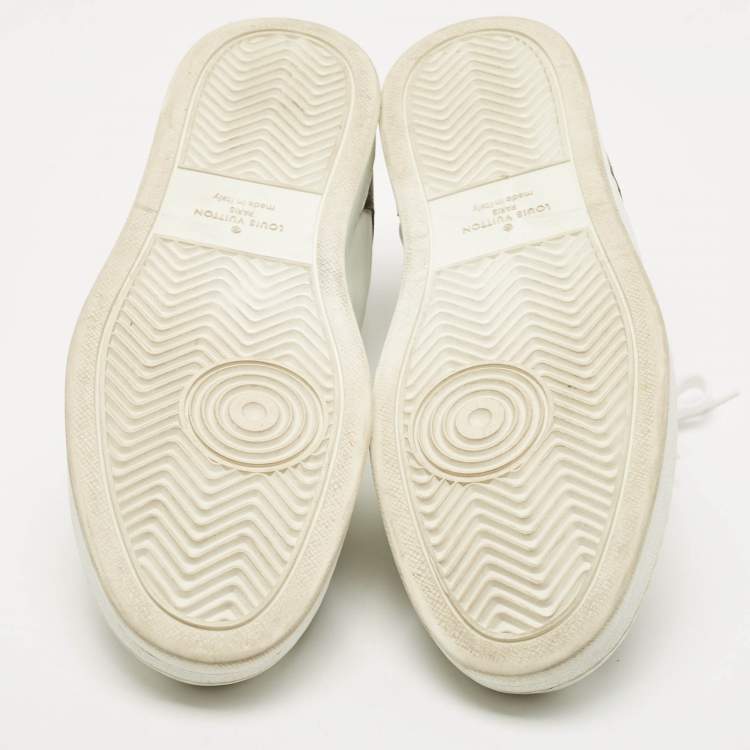 Pre Owned Louis Vuitton White/Brown Leather and Monogram Canvas Rivoli Sneakers Size 45