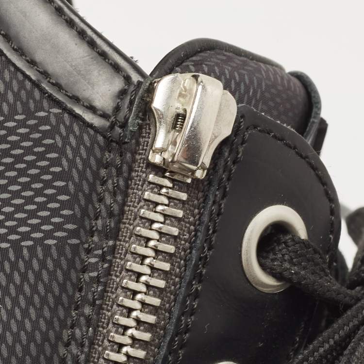 Pre Owned Louis Vuitton Black Leather and Damier Ebene Canvas Low Top Sneakers Size 42.5