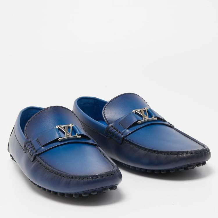 Pre Owned Louis Vuitton Ombre Blue Leather Hockenheim Slip On Loafers Size 41