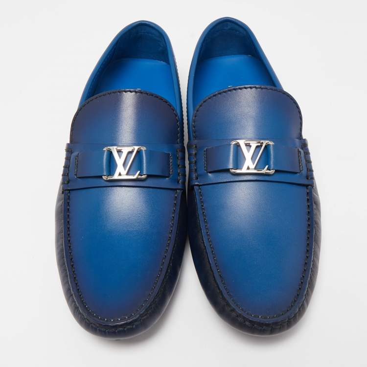 Pre Owned Louis Vuitton Ombre Blue Leather Hockenheim Slip On Loafers Size 41